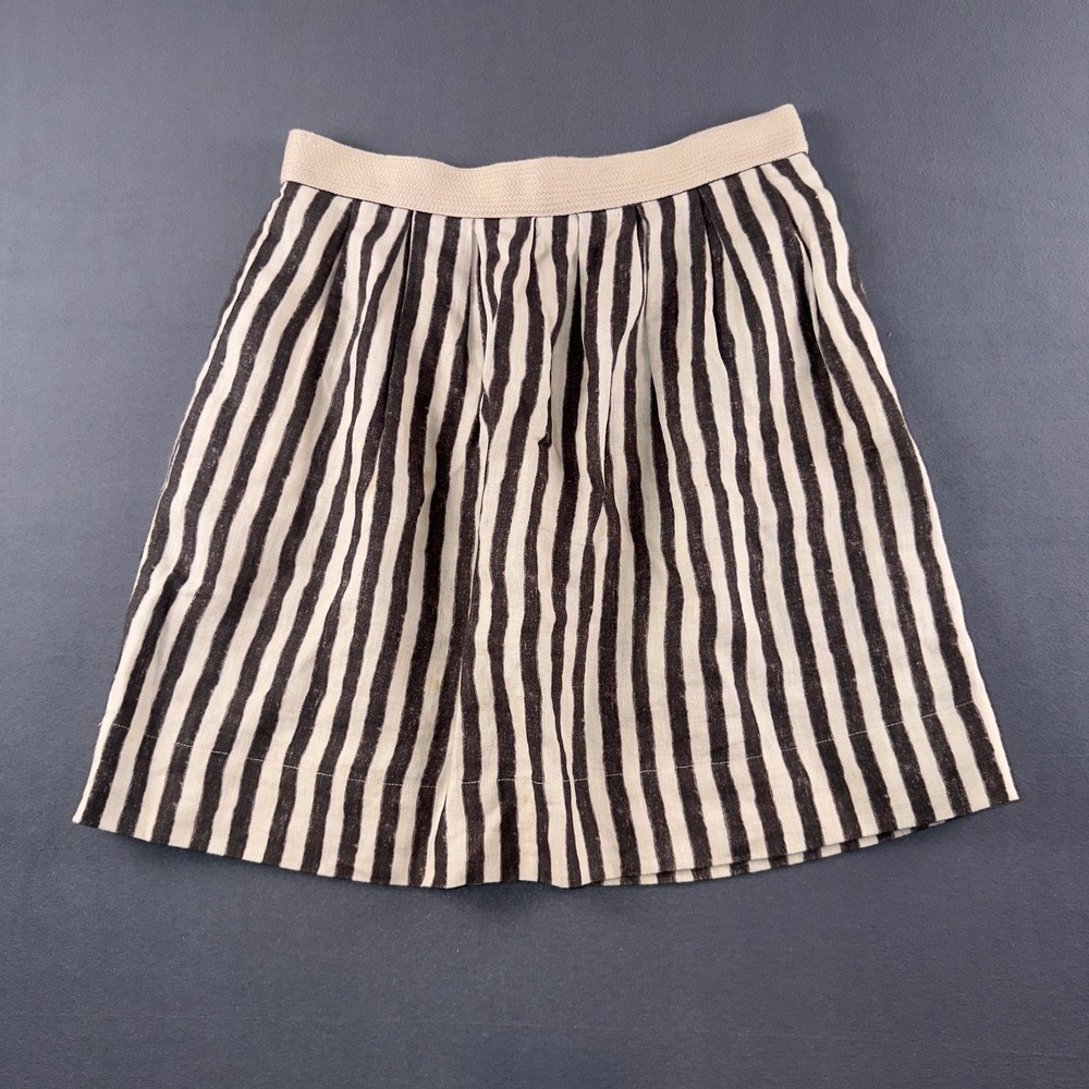 Ann Taylor LOFT Petite 8P Striped Linen Mini Skirt Black White 100% Linen A-Line
